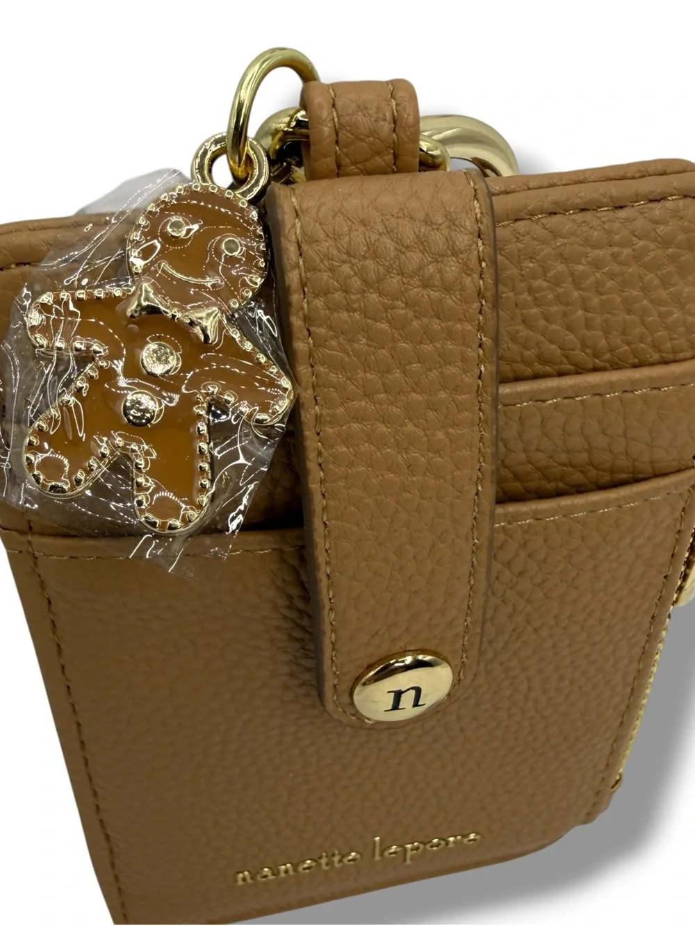 Nanette Lepore Wristlet ID Card Holder Candi Camel Zip Coin Pouch Key Ring